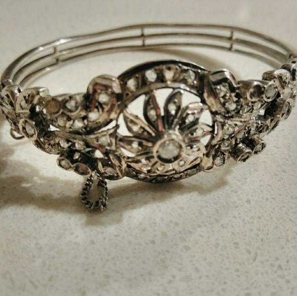 Victorian Silver Bracelet w Diamonds - Picture 1 of 4